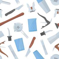 Seamless pattern with bartender's tools on white background. Backdrop with bar equipment for serving alcoholic or soft drink beverages, cocktails. illustration for wallpaper, textile print. vector