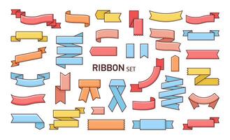 Set of colorful ribbons of different shapes. Bundle of tapes, bands or strips folded in various way. Decorative design elements isolated on white background. Bright colored illustration. vector