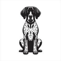 German Shorthaired Pointer sitting on floor Illustration in black and white vector