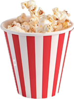 Popcorn overflowing from striped container. png