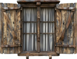 Rustic Wooden Window with Open Shutters. png