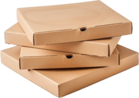 Stack of closed cardboard pizza boxes. png