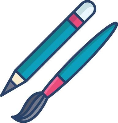 pencil and brush linear color illustration