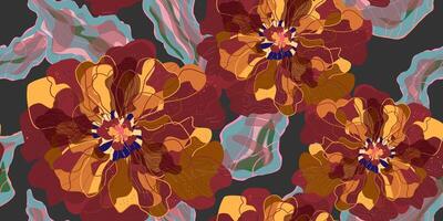 a pattern with flowers on a dark background vector