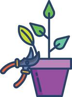 pruning shrubs linear color illustration vector