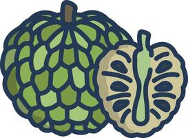 Custard apple cut linear color illustration vector