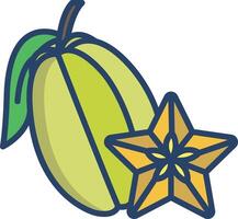 Star fruit cut linear color illustration vector