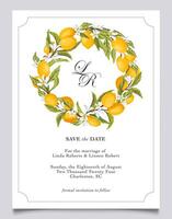 Save the date Citrus lemon Invitation template. vector