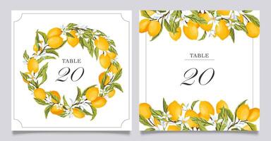 Lemon citrus wedding table numbers template vector