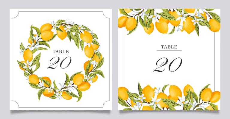 Lemon citrus wedding table numbers template