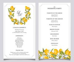 Lemon citrus wedding program elegant template. vector