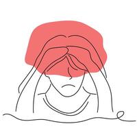 Sketch problem concept minimal woman emotion stress headache drawing line art. Female unhappy depress hand drawn continuous line concept with white ioslated background. Abstract,illustration. vector