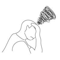 Sketch problem concept minimal man emotion stress headache drawing line art. Male unhappy depress hand drawn continuous line concept with white ioslated background. Abstract,illustration. vector