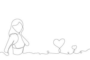 Sketch outline concept minimal girl woman lady in drawing continuous line art. Female hand drawn with white ioslated background. Abstract,illustration. vector