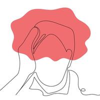 Sketch problem concept minimal man emotion stress headache drawing line art. Male unhappy depress hand drawn continuous line concept with white ioslated background. Abstract,illustration. vector