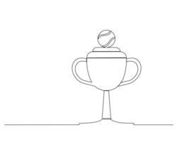 Continuous single line drawing of image of a baseball on top of a victory trophy. baseball tournament event . Design illustration vector
