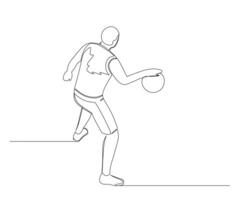 Continuous single line drawing of male basketball player practicing dribbling the ball. basketball tournament event . Design illustration vector