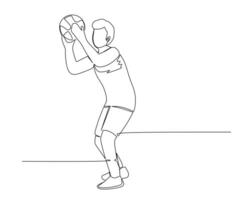 Continuous single line drawing of male basketball player ready to pass the ball to his team. basketball tournament event . Design illustration vector