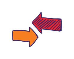 two arrows pointing in opposite directions, one red and one orange vector