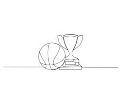 Continuous single line drawing of basketball image and winning trophy. basketball tournament event . Design illustration vector