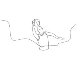 Continuous single line drawing of male basketball player jumps high to dunk. basketball tournament event . Design illustration vector