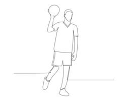 Continuous single line drawing of a male basketball player holds a passing ball with his right hand. basketball tournament event . Design illustration vector