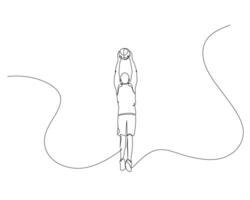 Continuous single line drawing of male basketball player jumps high to catch his team's passing ball. basketball tournament event . Design illustration vector