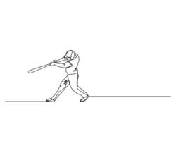 Continuous single line drawing of the batter hits a home run. baseball tournament event . Design illustration vector