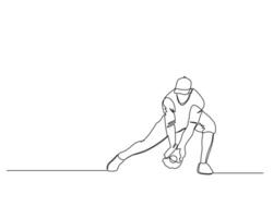 Continuous single line drawing of catcher who is catching the ball in a squatting position. baseball tournament event . Design illustration vector