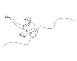 Continuous single line drawing of a catcher who jumps to catch a baseball. baseball tournament event . Design illustration vector