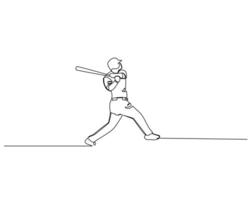 Continuous single line drawing of batters hit the ball very well. baseball tournament event . Design illustration vector