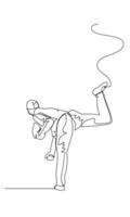 Continuous single line drawing of back view of the pitcher already throwing the ball. baseball tournament event . Design illustration vector