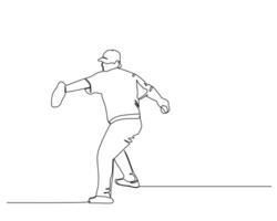Continuous single line drawing of The pitcher is taking his stance. baseball tournament event . Design illustration vector