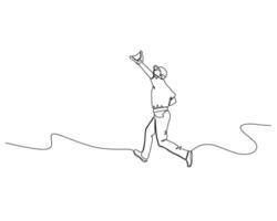 Continuous single line drawing of The catcher looks up, preparing to catch a falling ball. baseball tournament event . Design illustration vector