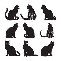 cats set of silhouette white background vector
