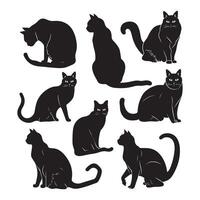 cats set of silhouette white background vector
