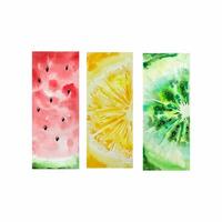 Watercolor Fruits background with watermelon, lemon and kiwi vector