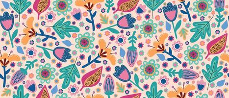 Bright seamless floral background with abstract flowers. vector