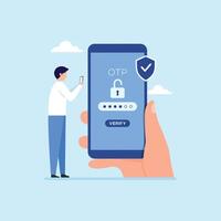 OTP authentication and Secure Verification. One Time Password method for unlock account bank illustration concept vector