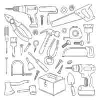 Set of Carpenter tools doodle hand drawn isolated on white background vector