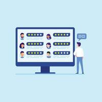 Employee performance review and evaluation. Employee assessment, Boss giving point to star rating of each employee performance vector