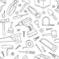 Carpenter tools doodle hand drawn seamless pattern background vector
