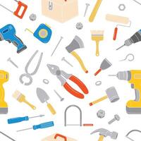 Carpenter tools doodle hand drawn seamless pattern background vector