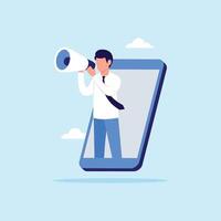 Mobile marketing using influencer or advertising with social media app targeting user smartphone concept vector