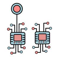 Neurochip. Human brain with a chip. Linear icon. Future concept vector