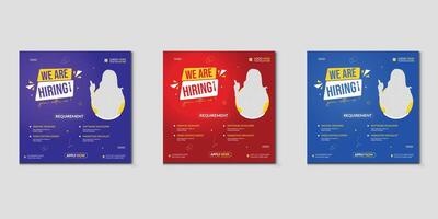 We are hiring job vacancy social media post banner design template with red color. We are hiring job vacancy square web banner design. vector
