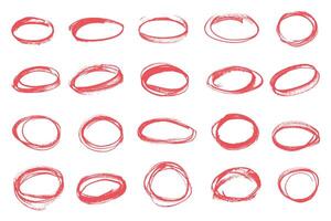 Red highlighter circle. Doodle marker oval circles. Red grunge ovals and circles for highlighting vector