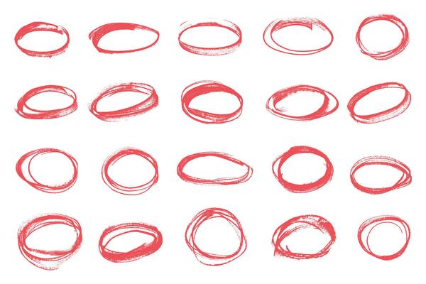 Red highlighter circle. Doodle marker oval circles. Red grunge ovals and circles for highlighting