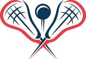 two lacrosse sticks on a white background with a ball. Background excluded vector