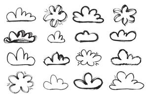 Grunge brush clouds. Scribble set of ink grunge clouds shapes icons drawn with markers and crayons vector